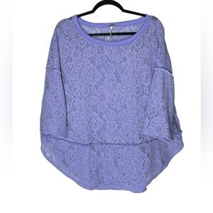 Free People Lavender Purple Floral Knit Eyelet Oversized Top Womens Small Casual